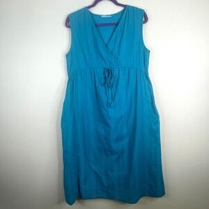 Summer Midi Shift Dress Womens Large Teal Earthy Granola Empire Waist Comfy Cool